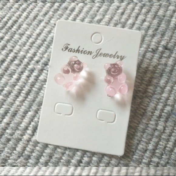 🍭🐻💗 Pink Gummy Bear Stud Earrings Kawaii - Picture 1 of 3